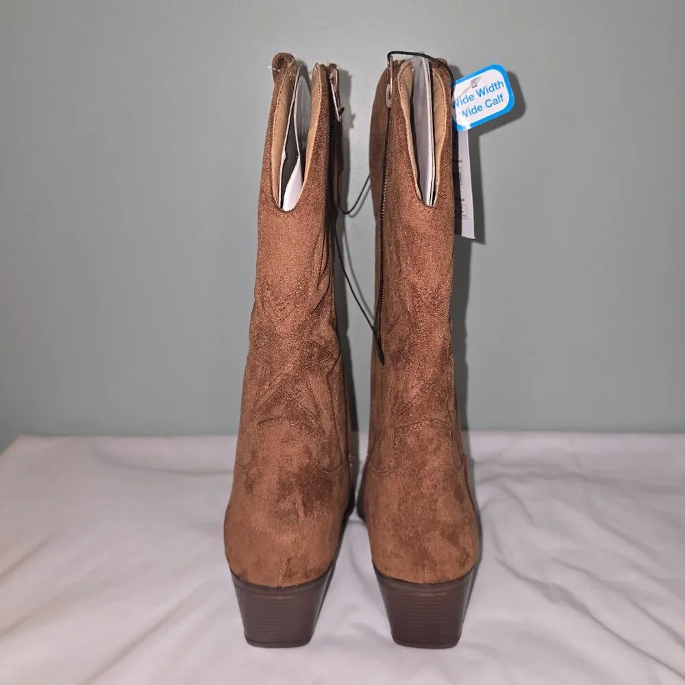 Time and Tru Women's Faux Suede Embroidered Western Boots Cognac, Sz 9 wide, NIB - Picture 4 of 8